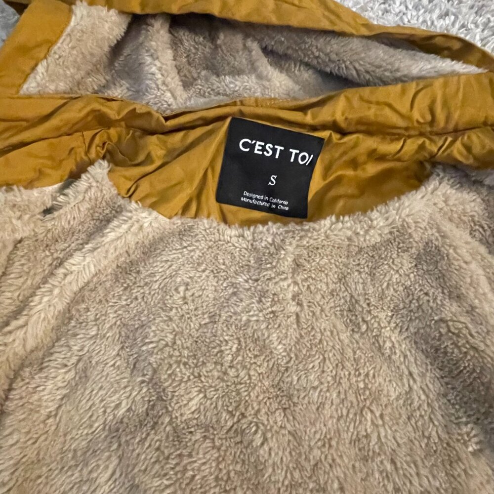 C’EST TOI Mustard Sherpa Lined Utility Hooded Vest Size S - Picture 4 of 7